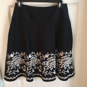 WHBM Black A-Line Skirt with Embroidery